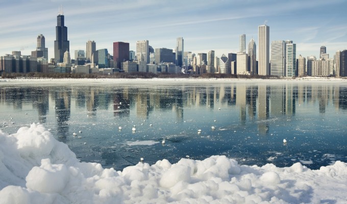 Winter panorama of Chicago.